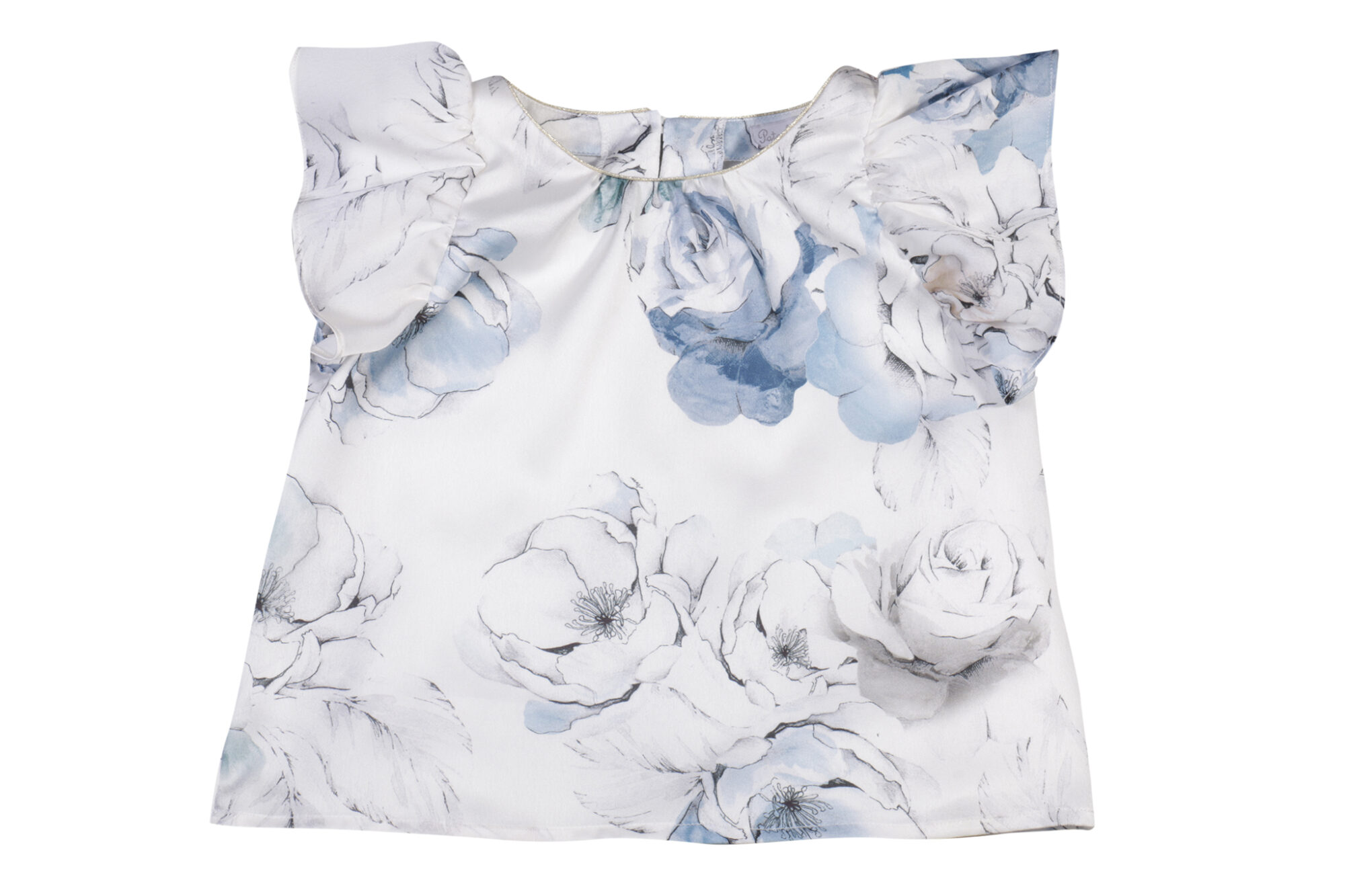 Patachou Girls Blue and Ivory Floral Blouse-0