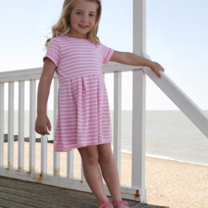 Rachel Riley Girls Breton Striped Dress Navy or Pink-0