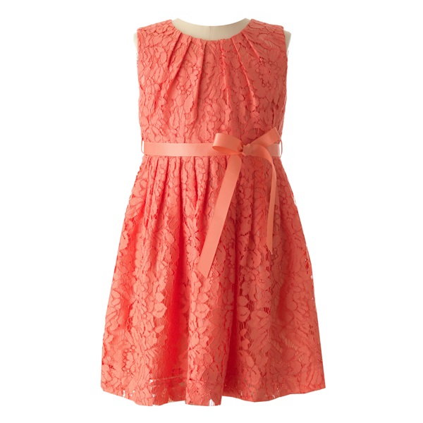 Rachel Riley, Coral Lace Pleated Dress-3687