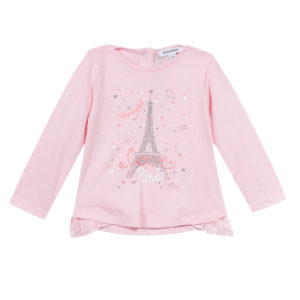 3Pommes Girls Pink Paris Long Sleeve T Shirt-0
