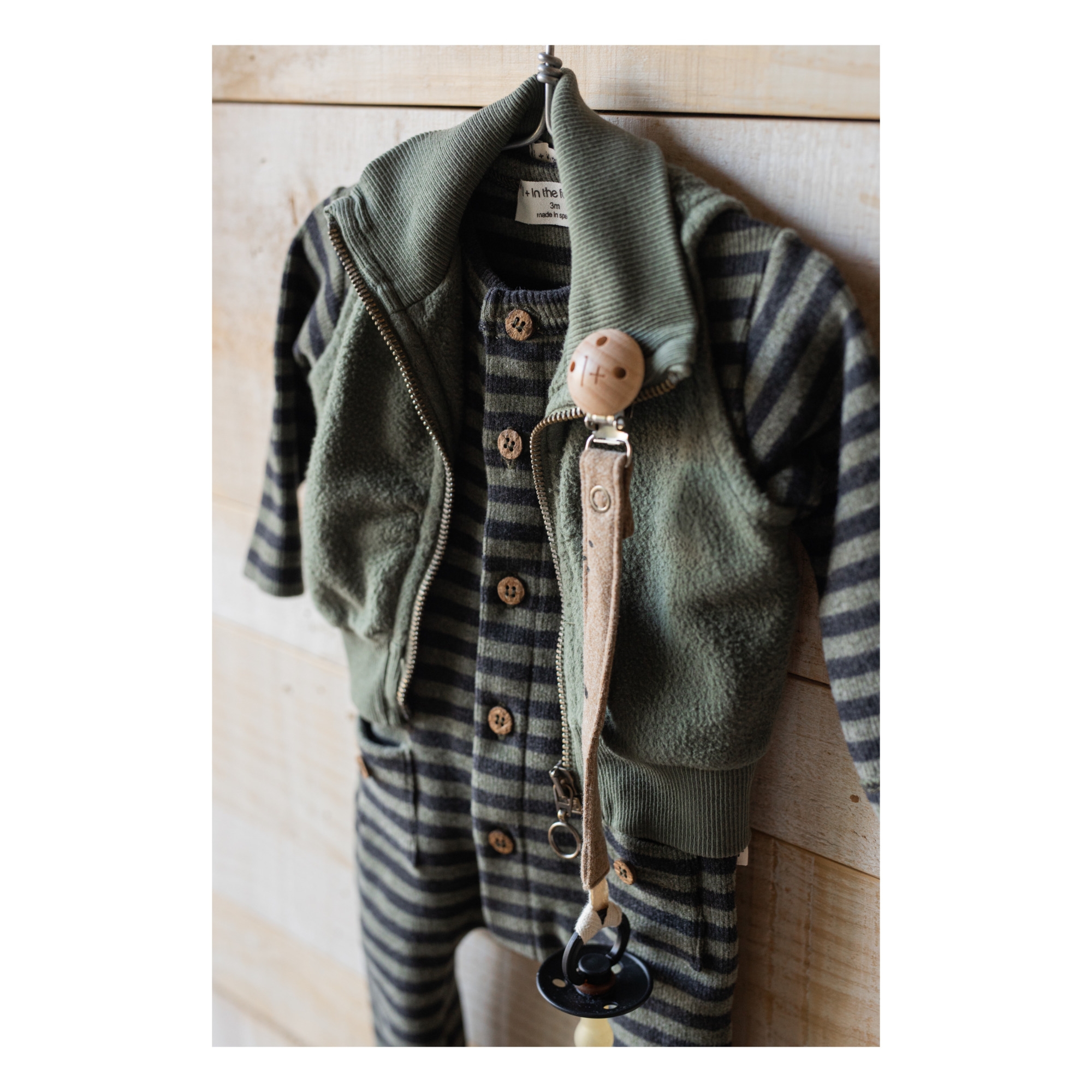 1+ In The Family Olive Stripe Romper