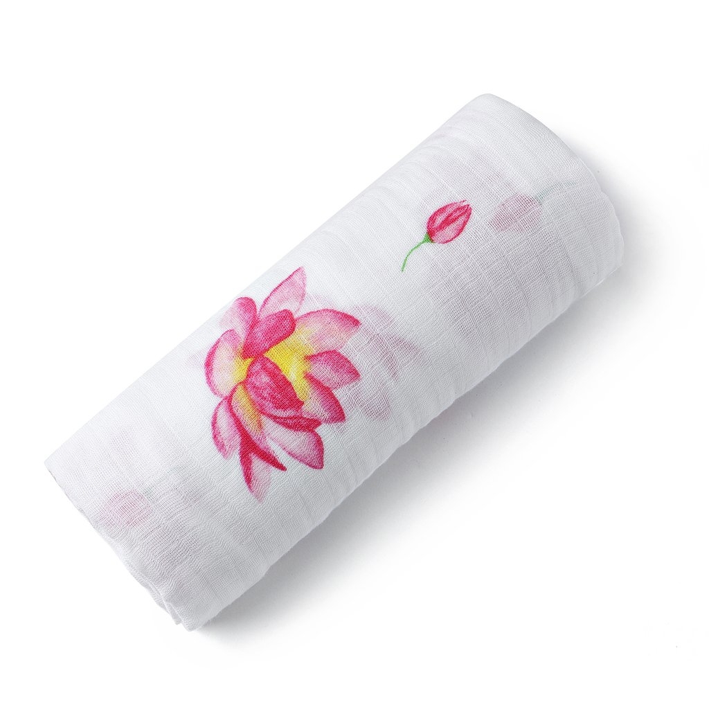 Malabar Baby Organic Cotton Swaddle Blanket - Lotus Flower