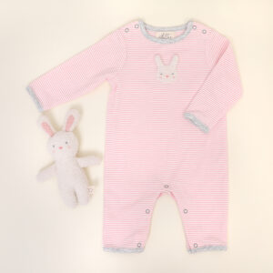 Boucle Applique Belinda Bunny Playsuit. Pink and gray marl organic bci cotton
