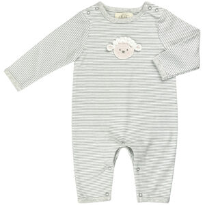 Albetta Crochet Layla Lamb Playsuit in a grey stripe made from BCI sustainable cotton