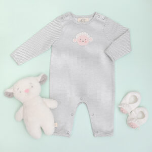 Albetta Crochet Layla Lamb babygrow with lamb toy from 100% organic cotton